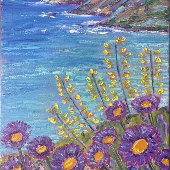 California Big Sur Oil Painting On Canvas 12 X 9 Inches Contemporary Van Gogh - Picture 2 of 14